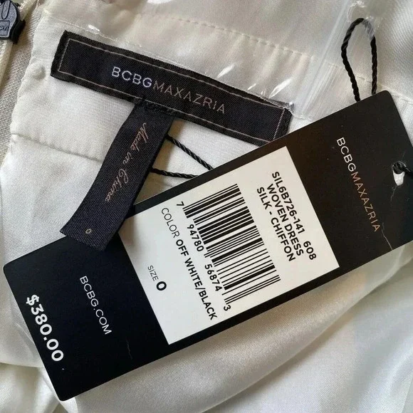 New Bcbgmaxazria Womens Fairy White Black Silk Chiffon Maxi Dress Empire Waist 0 - Picture 5 of 12